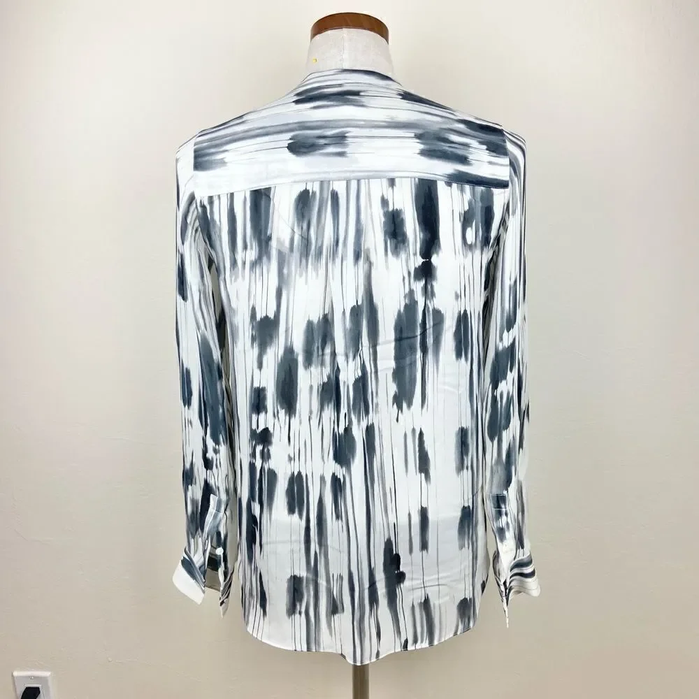 Vince Black Brush Silk V-Neck Blouse